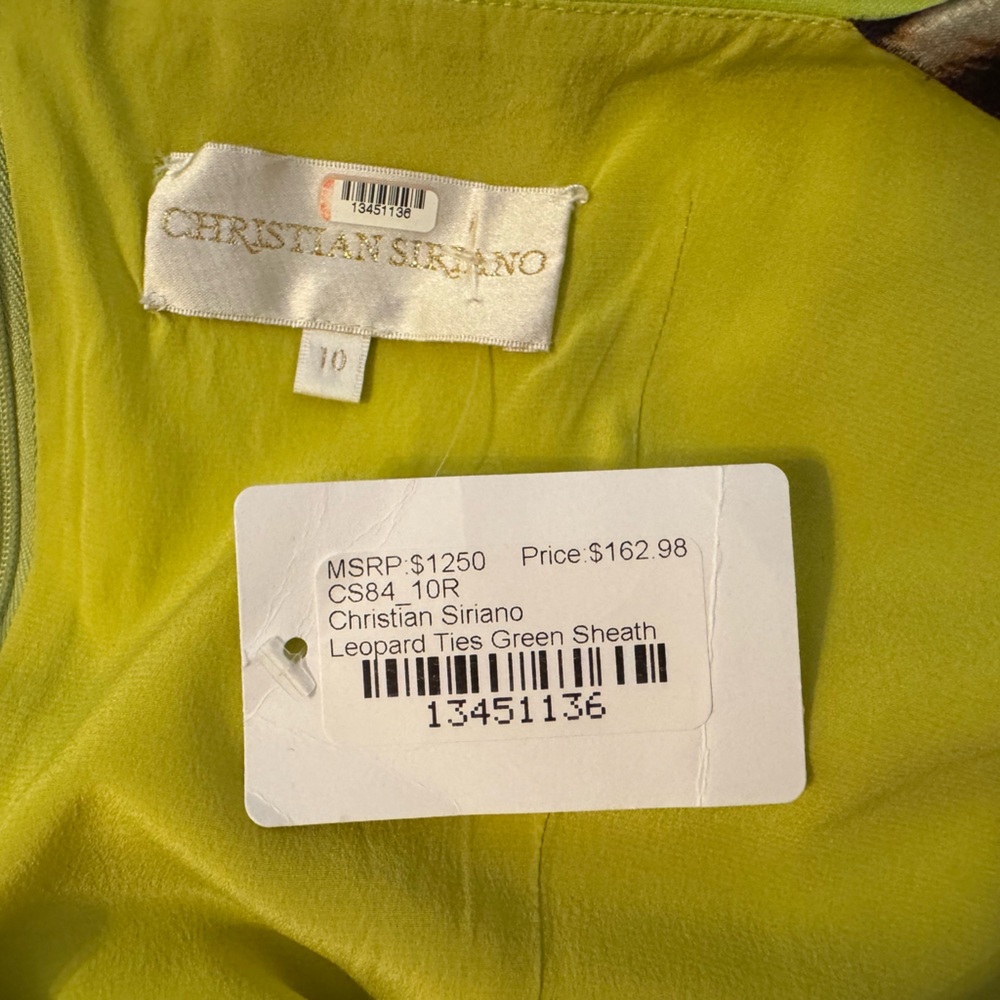Elegant Lime Green Dress with Leopard Print Adjustable Shoulder Ties - Picture 5 of 5